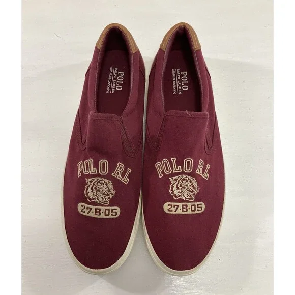 Polo Ralph Lauren Shoes Men’s 14D Maroon Slip-On Tiger Thompson Sneaker Preppy - Picture 2 of 8